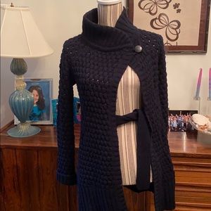 Navy Vince cardigan with internal tie belt